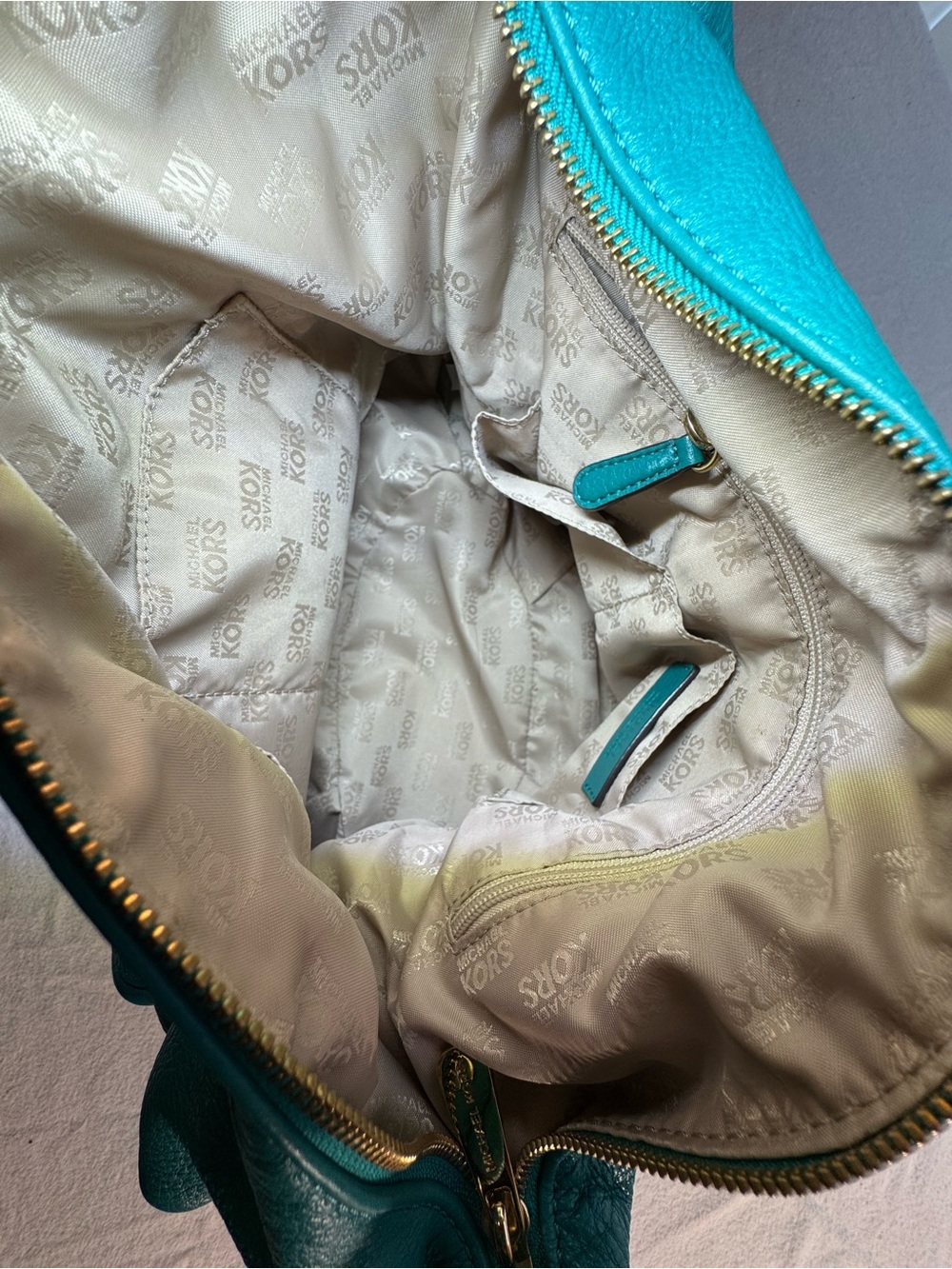 Michael Kors Teal Shoulder Hobo with Gold MK Emblem - Picture 5 of 11